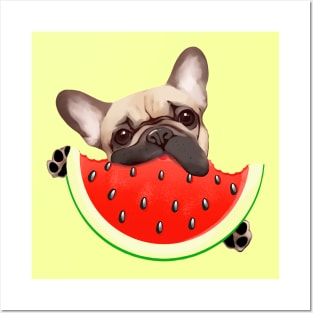 French bulldog and Watermelon, summer time with frenchie Posters and Art